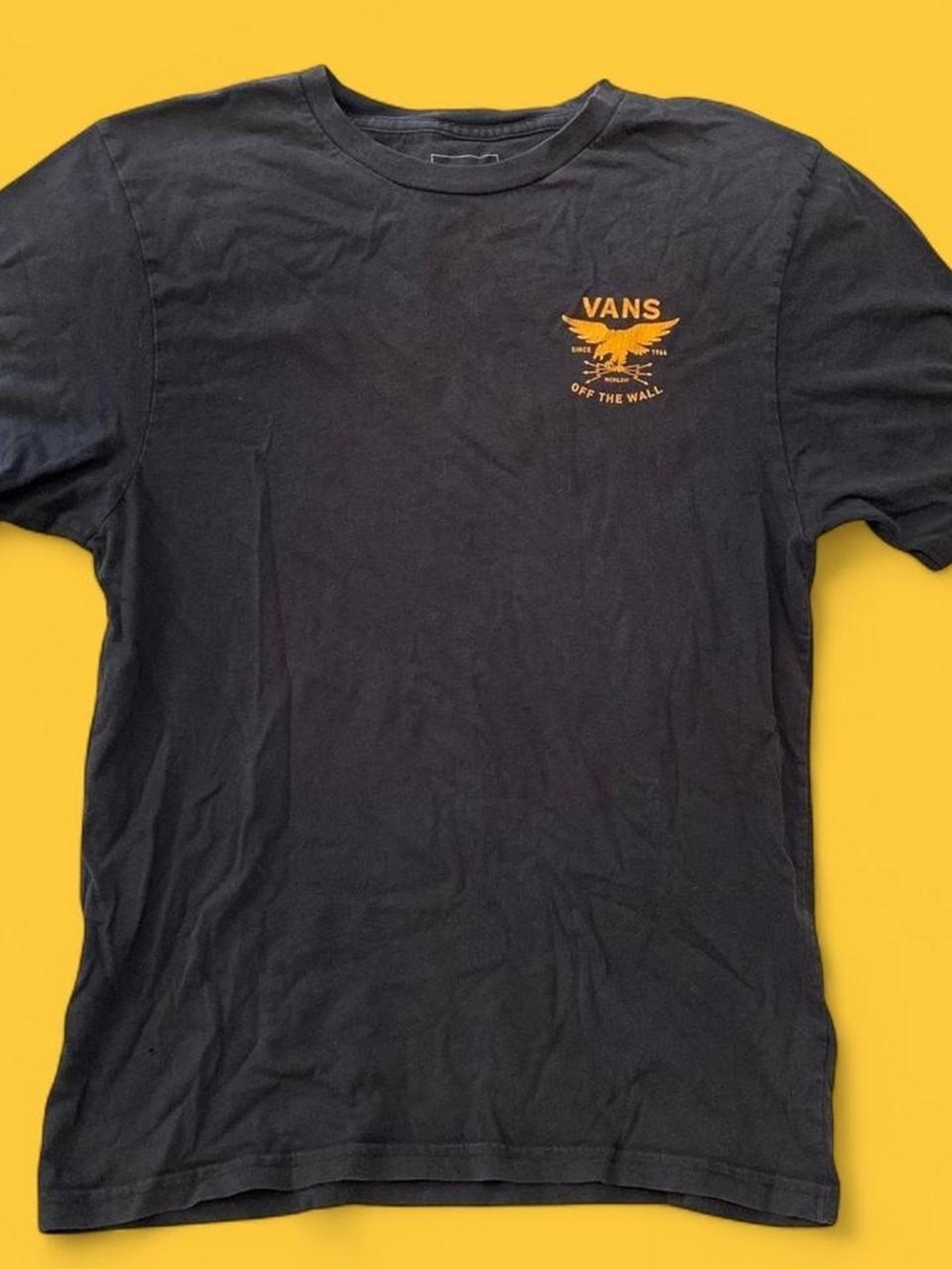 Vans Teens Black Short Sleeve Tee with Yellow Eagle Logo